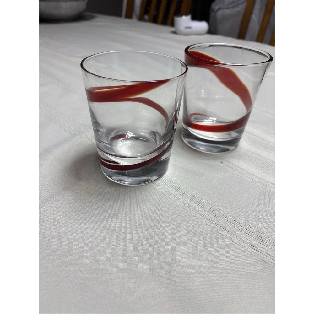 Pier 1 Red Swirline Double Old Fashioned Rocks Whiskey Glasses Set Of 2 Swirl 4